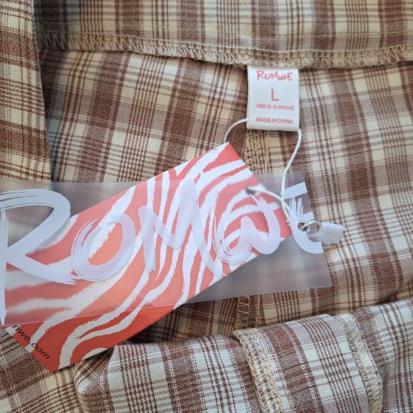 NEW ROMWE Tan Plaid Trouser Pants Lightweight Size Large - Picture 5 of 5